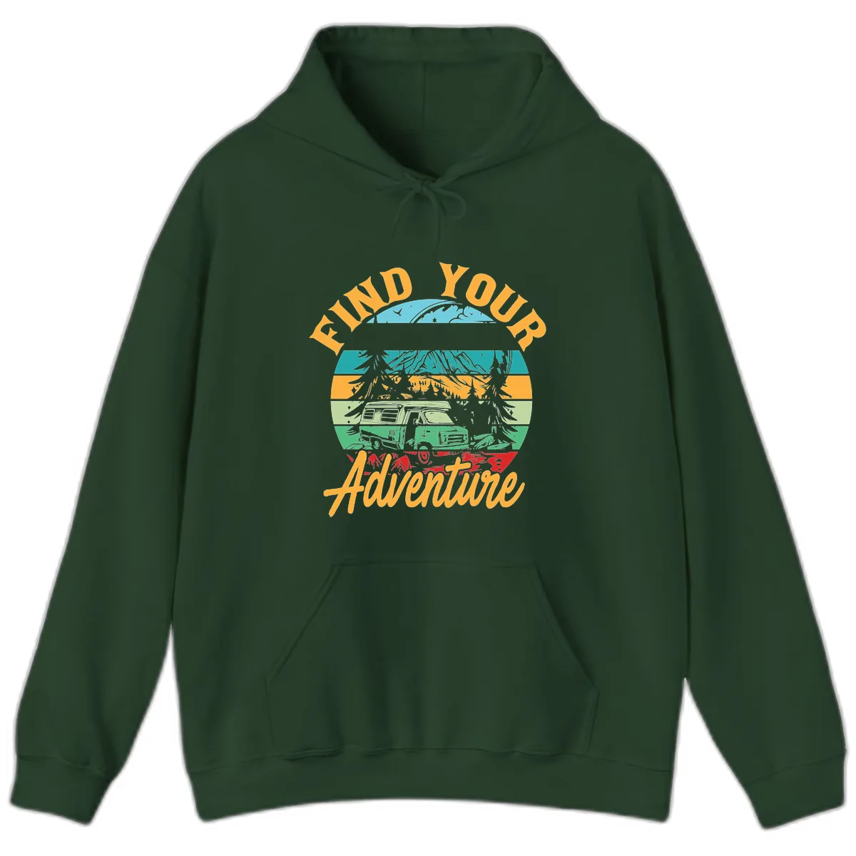 Find Your Adventure Camper Van Hoodie in Forest Green