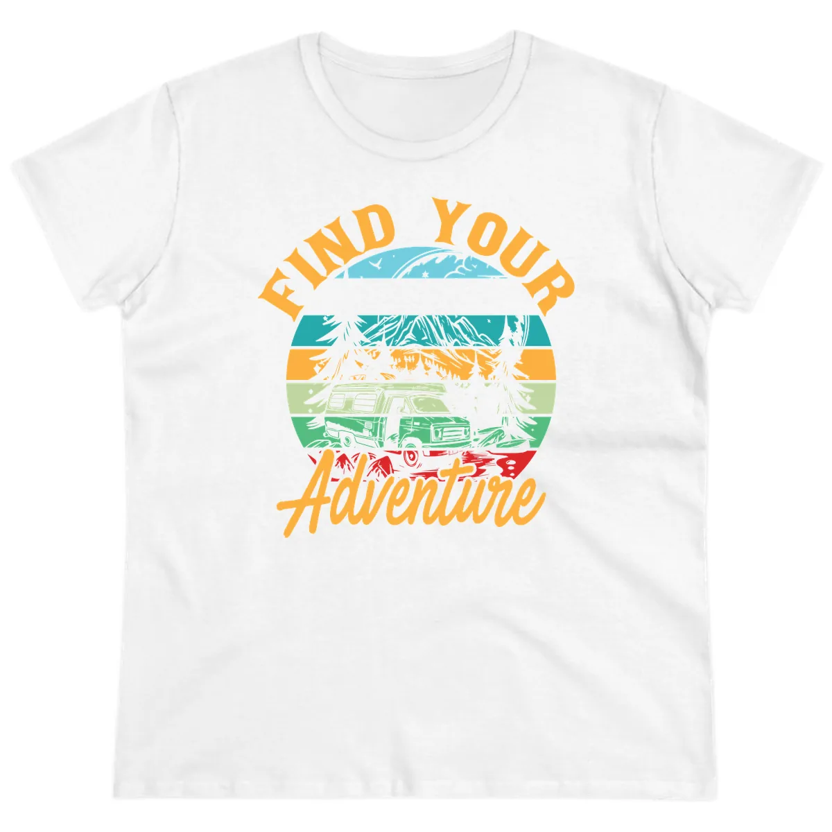 Find Your Adventure Camper Van Ladies Tee in White