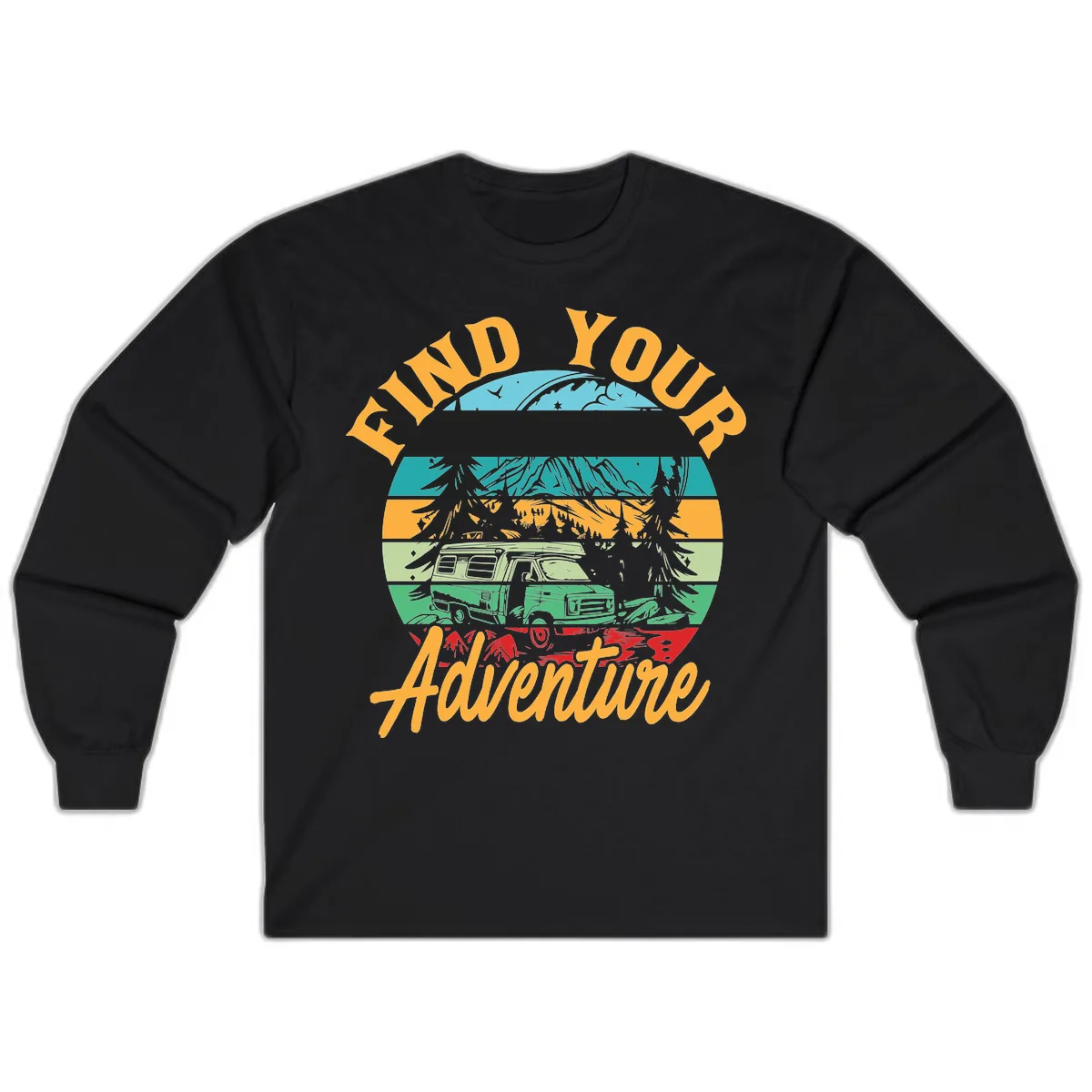 Find Your Adventure Camper Van Long Sleeve in Black