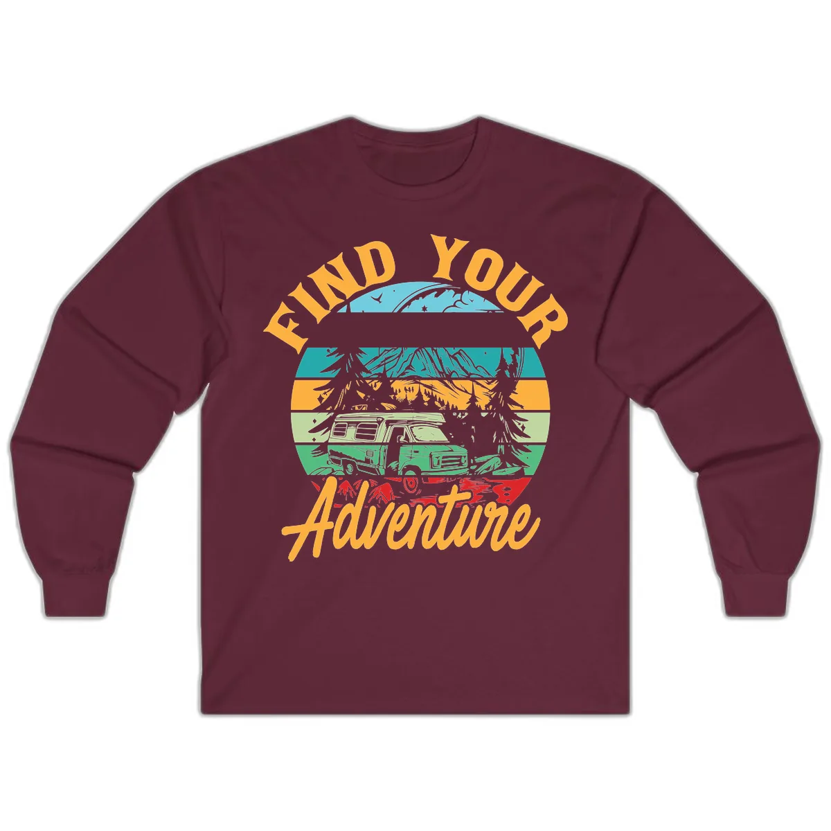 Find Your Adventure Camper Van Long Sleeve in Maroon