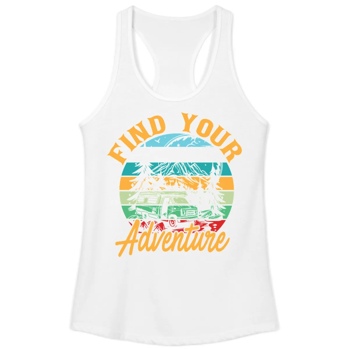 Find Your Adventure Camper Van Ladies Tank in White