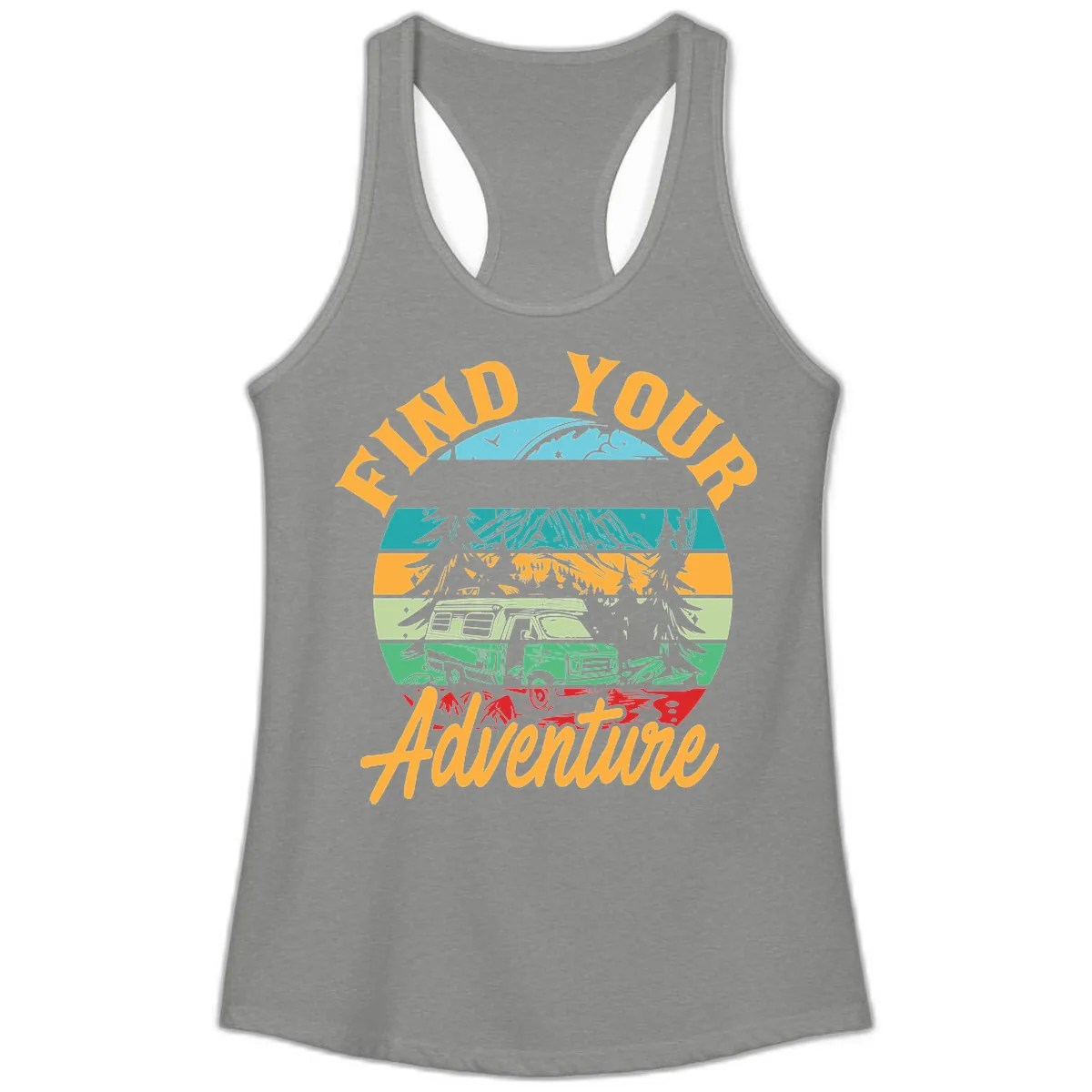 Find Your Adventure Camper Van Ladies Tank in Heather Grey