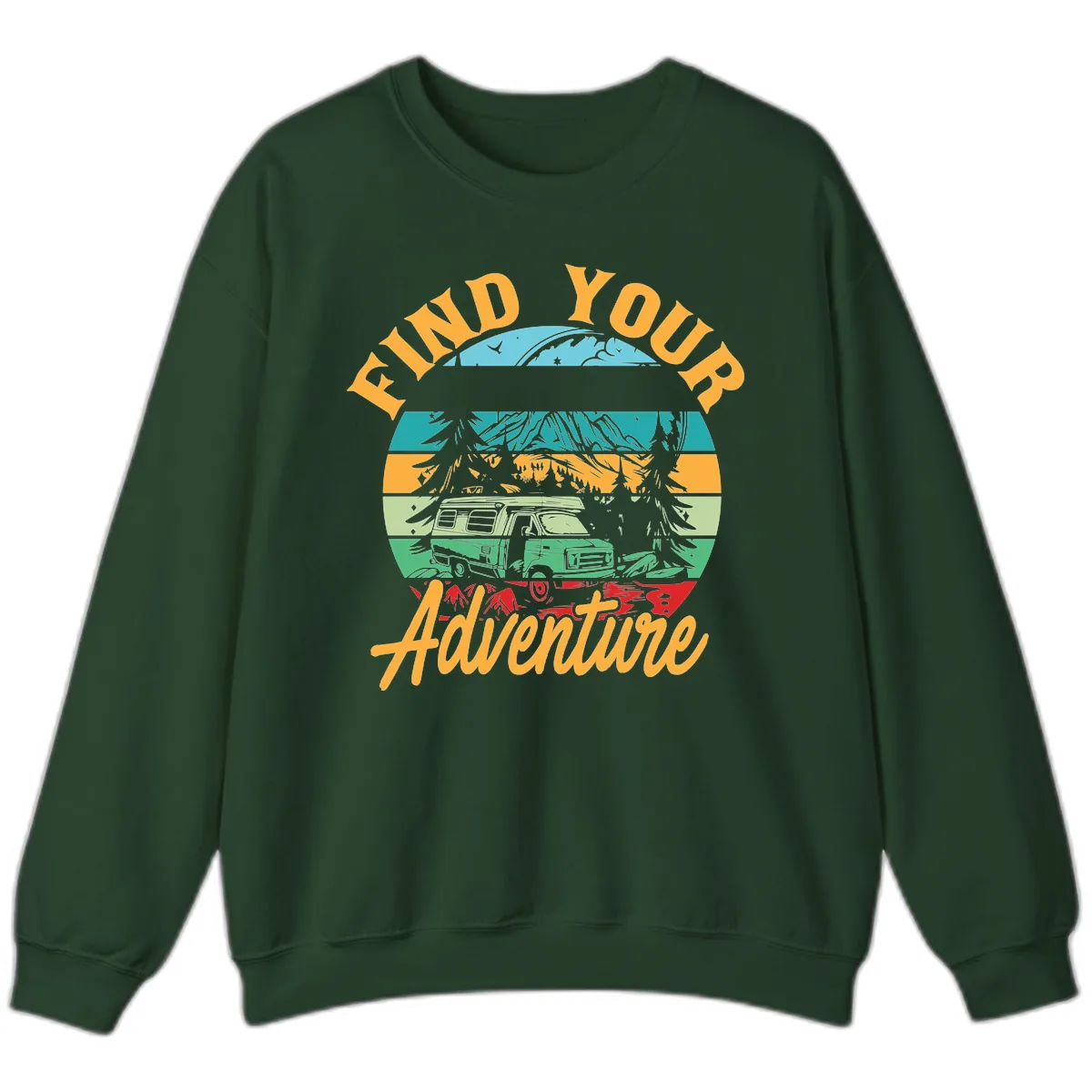 Find Your Adventure Camper Van Sweatshirt in Forest Green