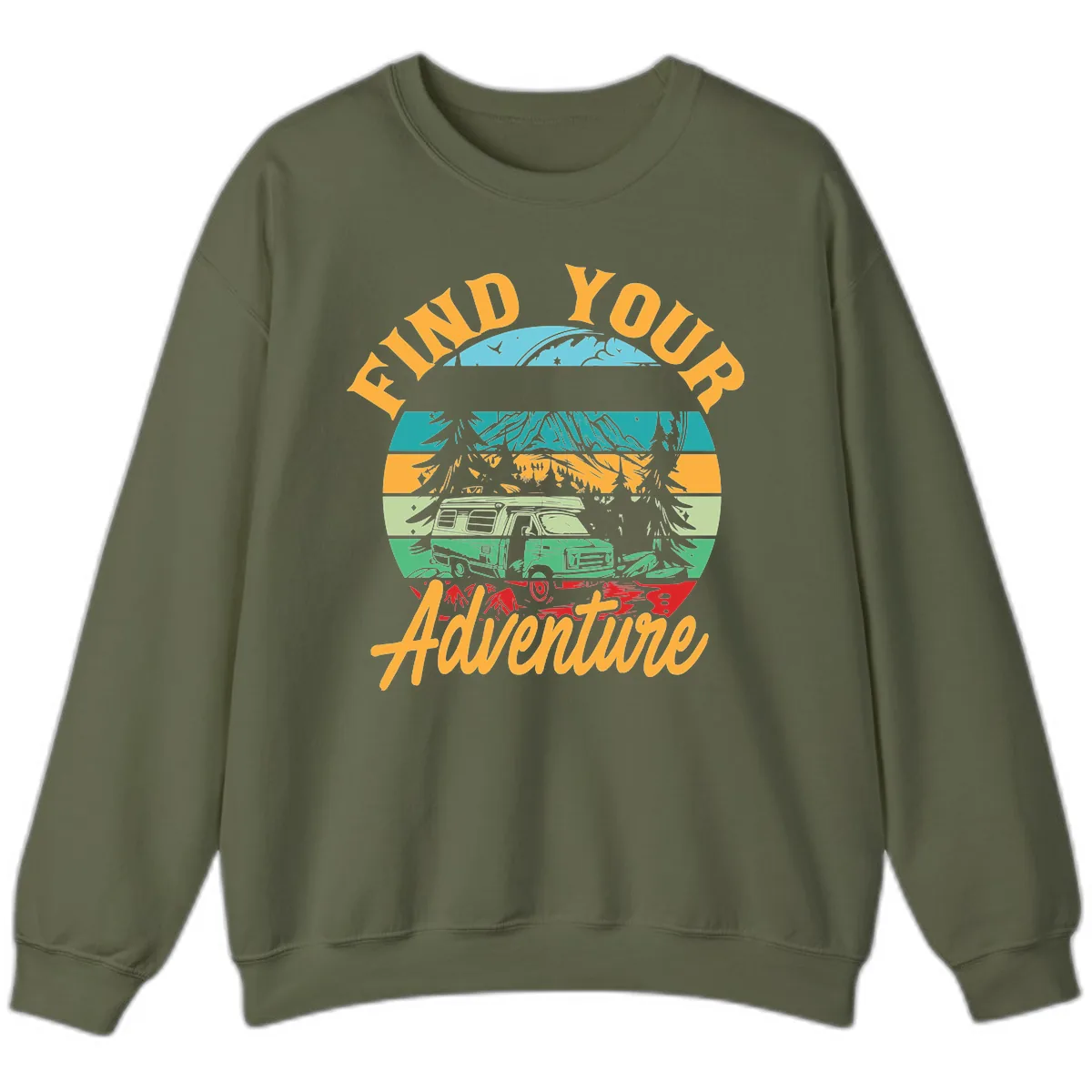 Find Your Adventure Camper Van Sweatshirt in Military Green
