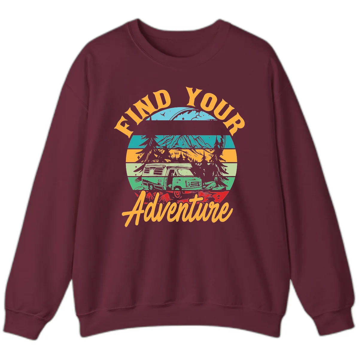 Find Your Adventure Camper Van Sweatshirt in Maroon
