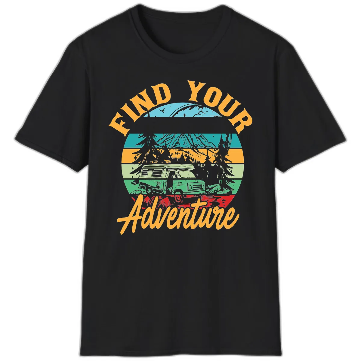 Find Your Adventure Camper Van T-Shirt in Black