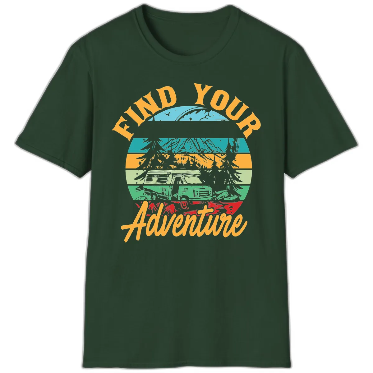 Find Your Adventure Camper Van T-Shirt in Forest Green