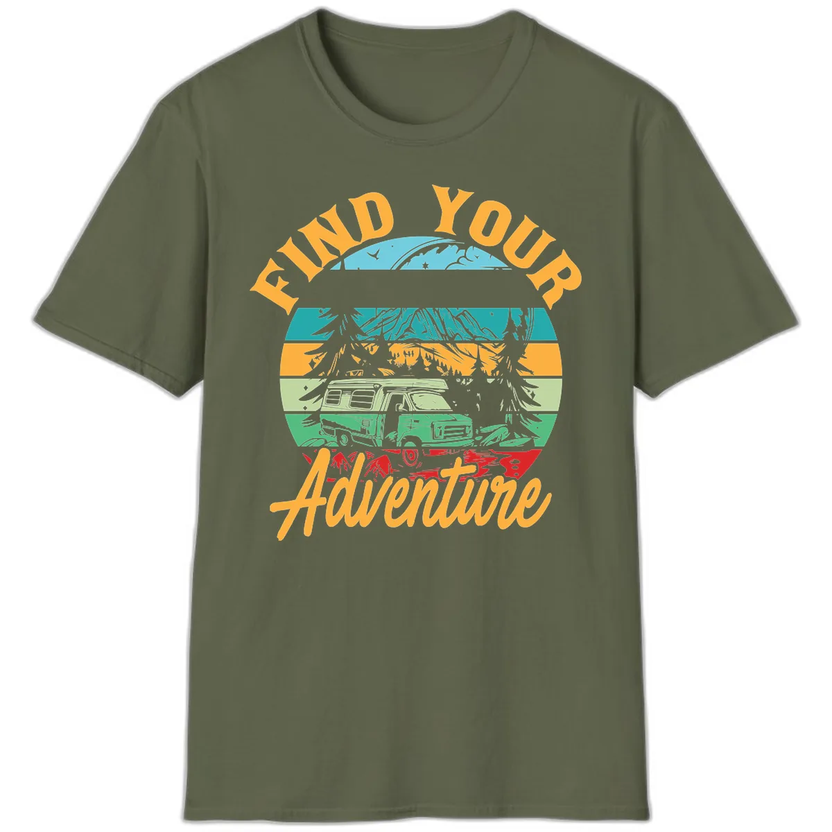 Find Your Adventure Camper Van T-Shirt in Military Green