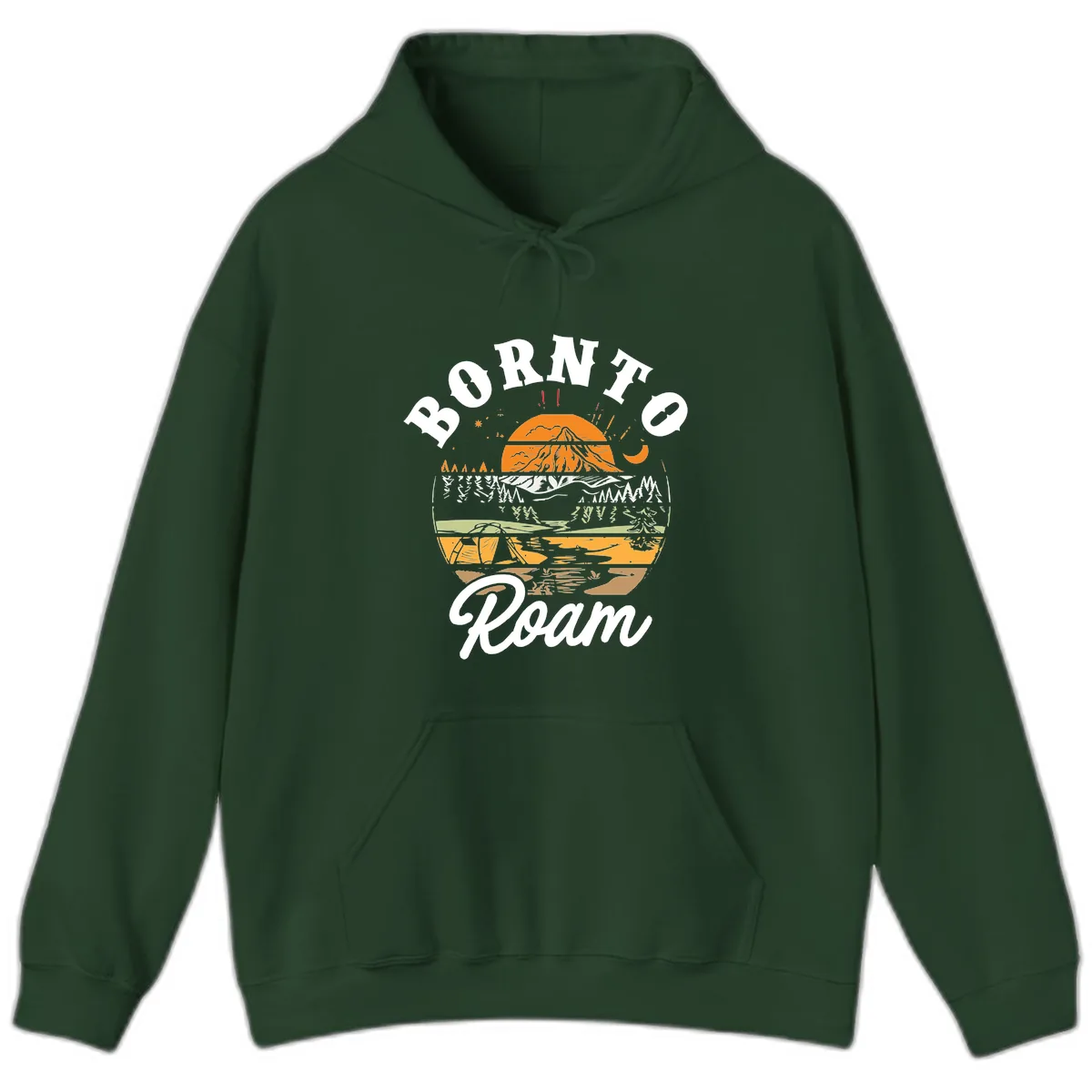 Born to Roam Mountain Landscape Hoodie in Forest Green