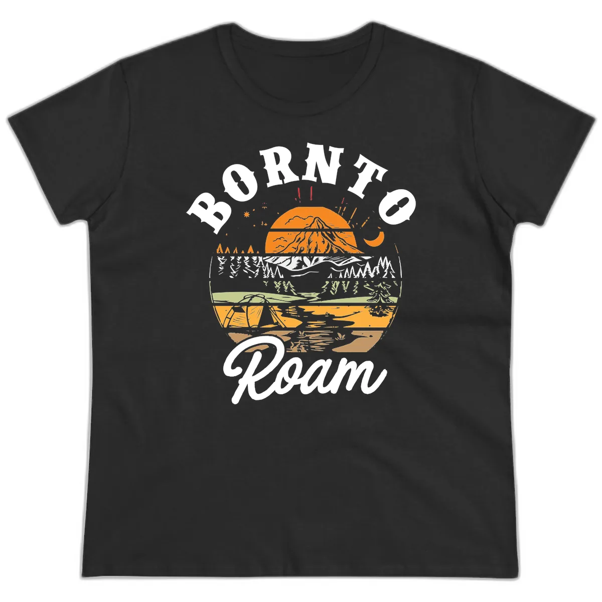 Born to Roam Mountain Landscape Ladies Tee in Black