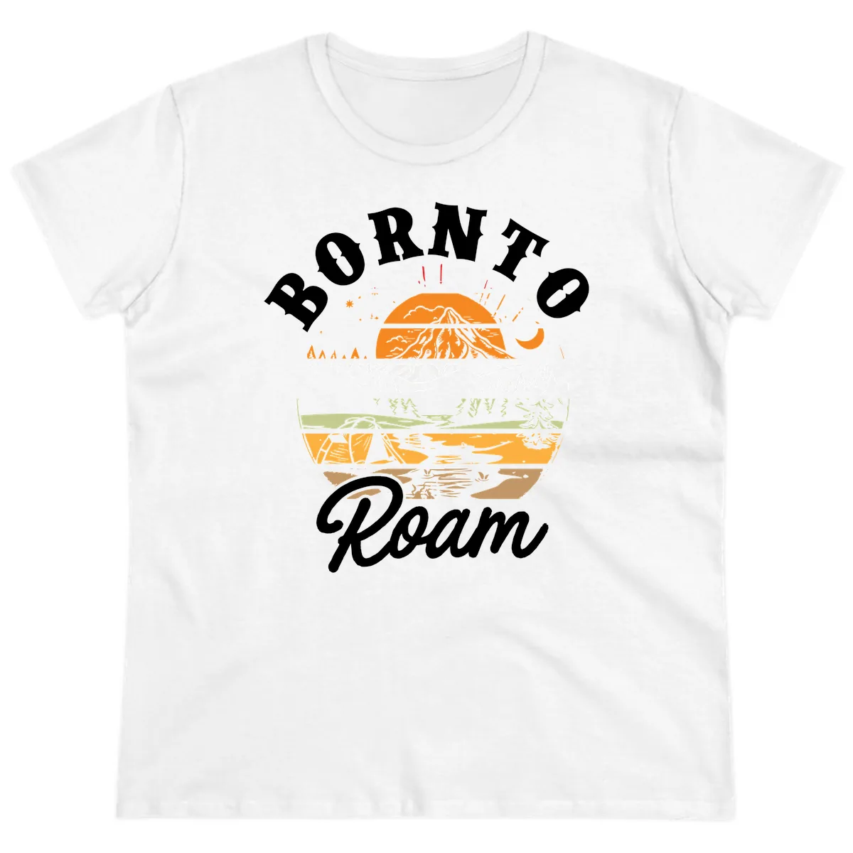Born to Roam Mountain Landscape Ladies Tee in White