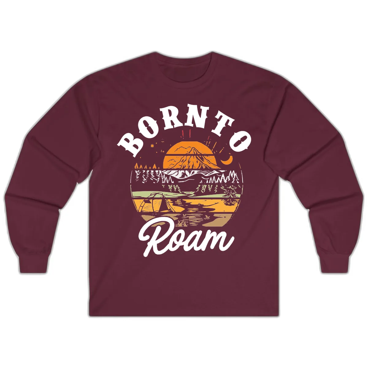 Born to Roam Mountain Landscape Long Sleeve in Maroon