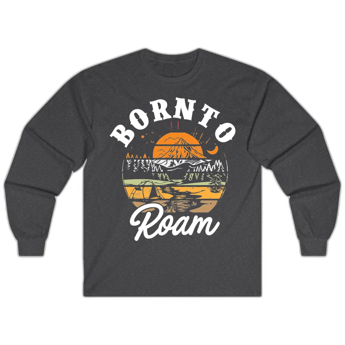 Born to Roam Mountain Landscape Long Sleeve in Dark Heather