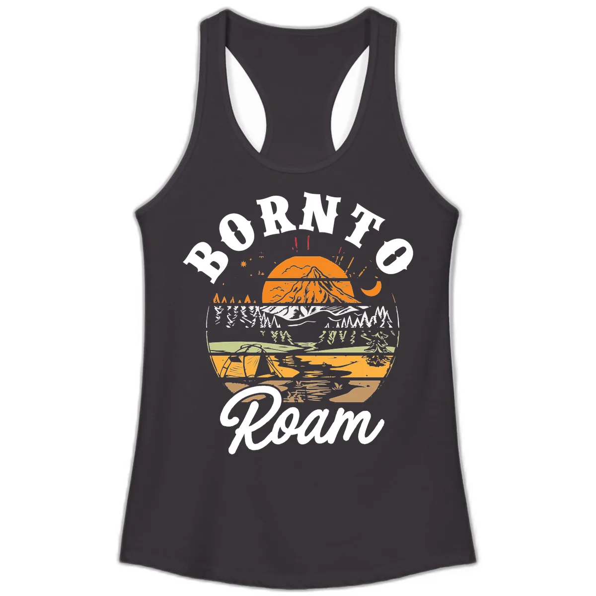Born to Roam Mountain Landscape Ladies Tank in Black