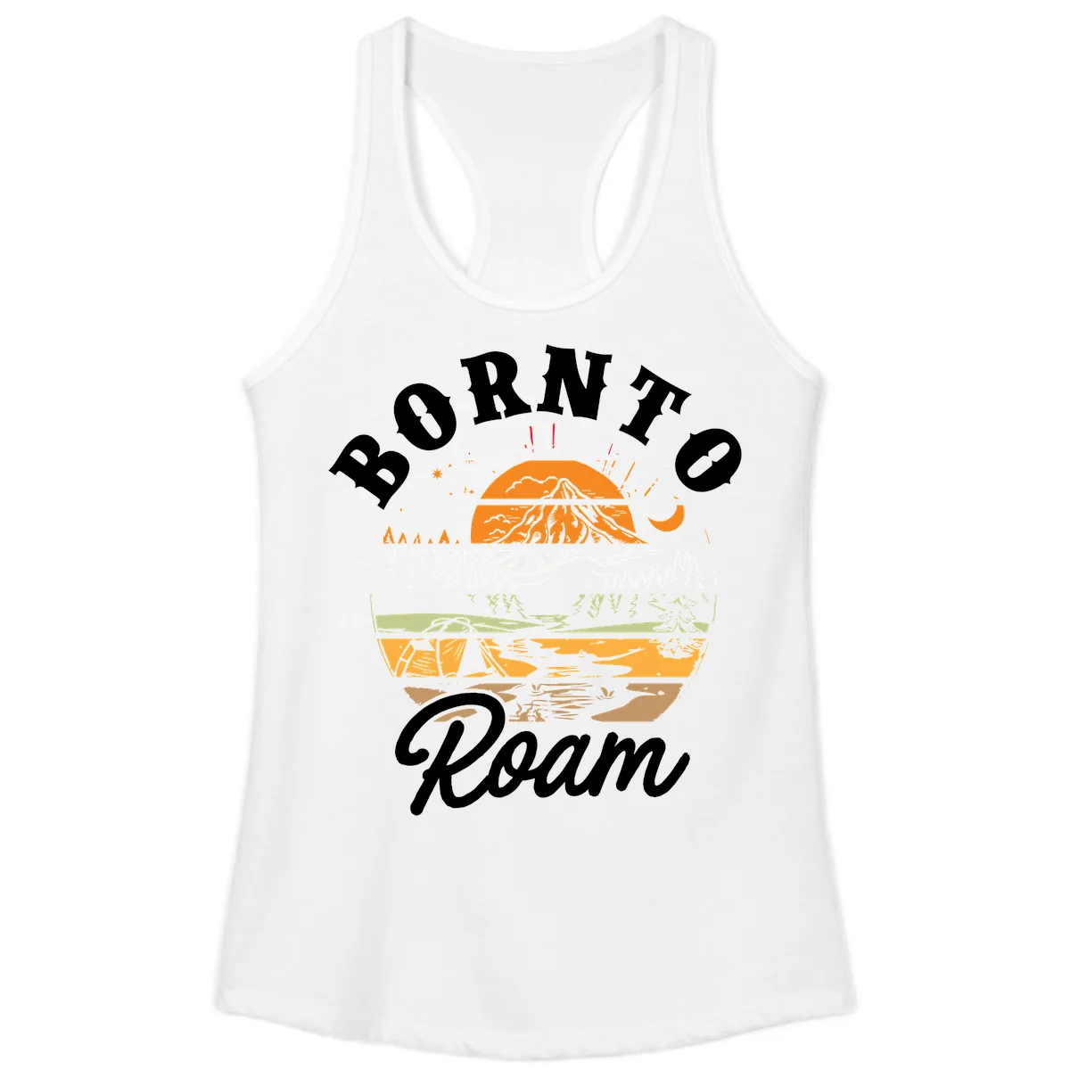 Born to Roam Mountain Landscape Ladies Tank in White