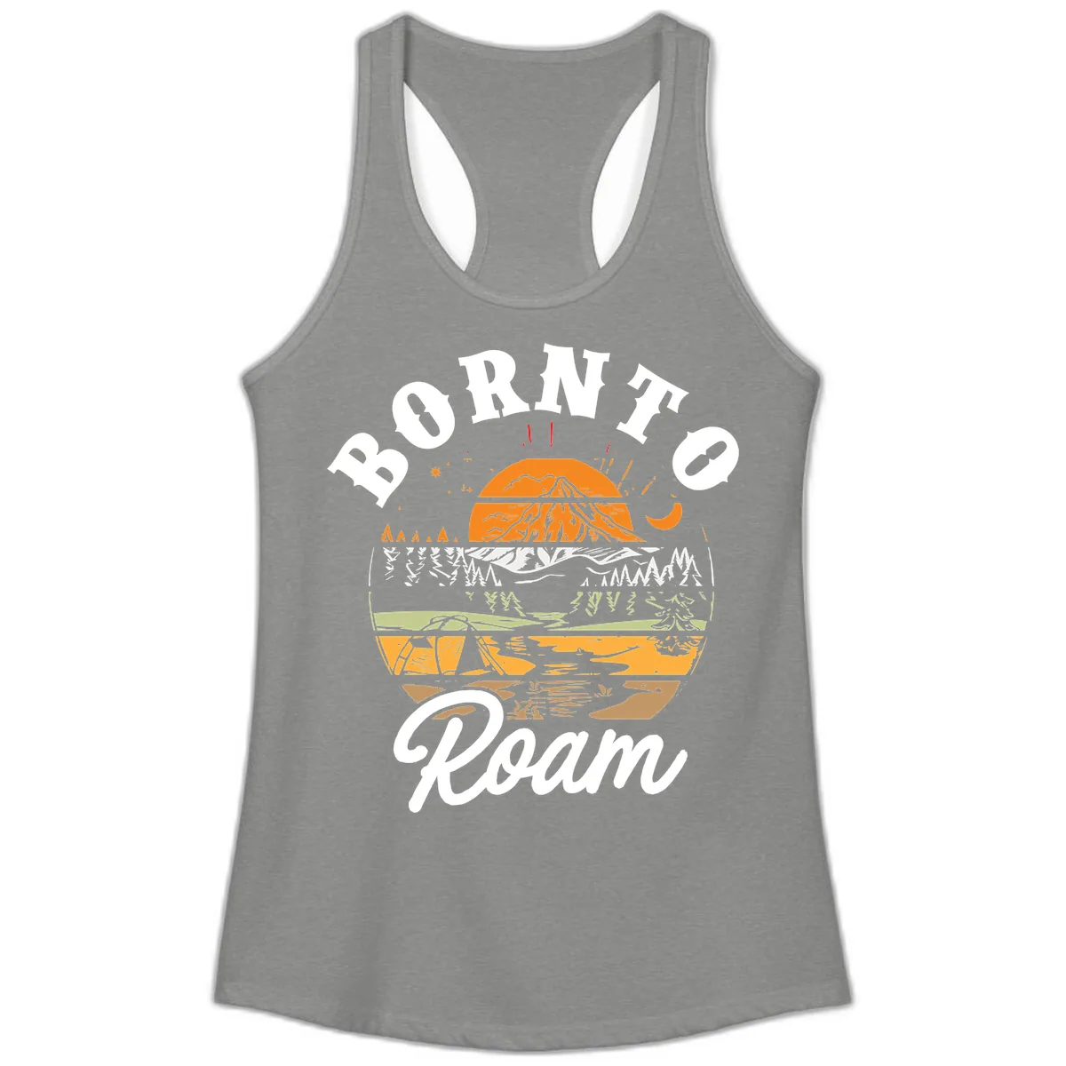 Born to Roam Mountain Landscape Ladies Tank in Heather Grey