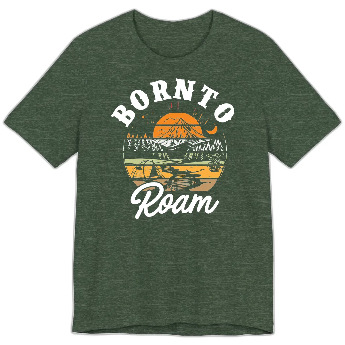 Born to Roam Mountain Landscape Premium T-Shirt in Heather Forest