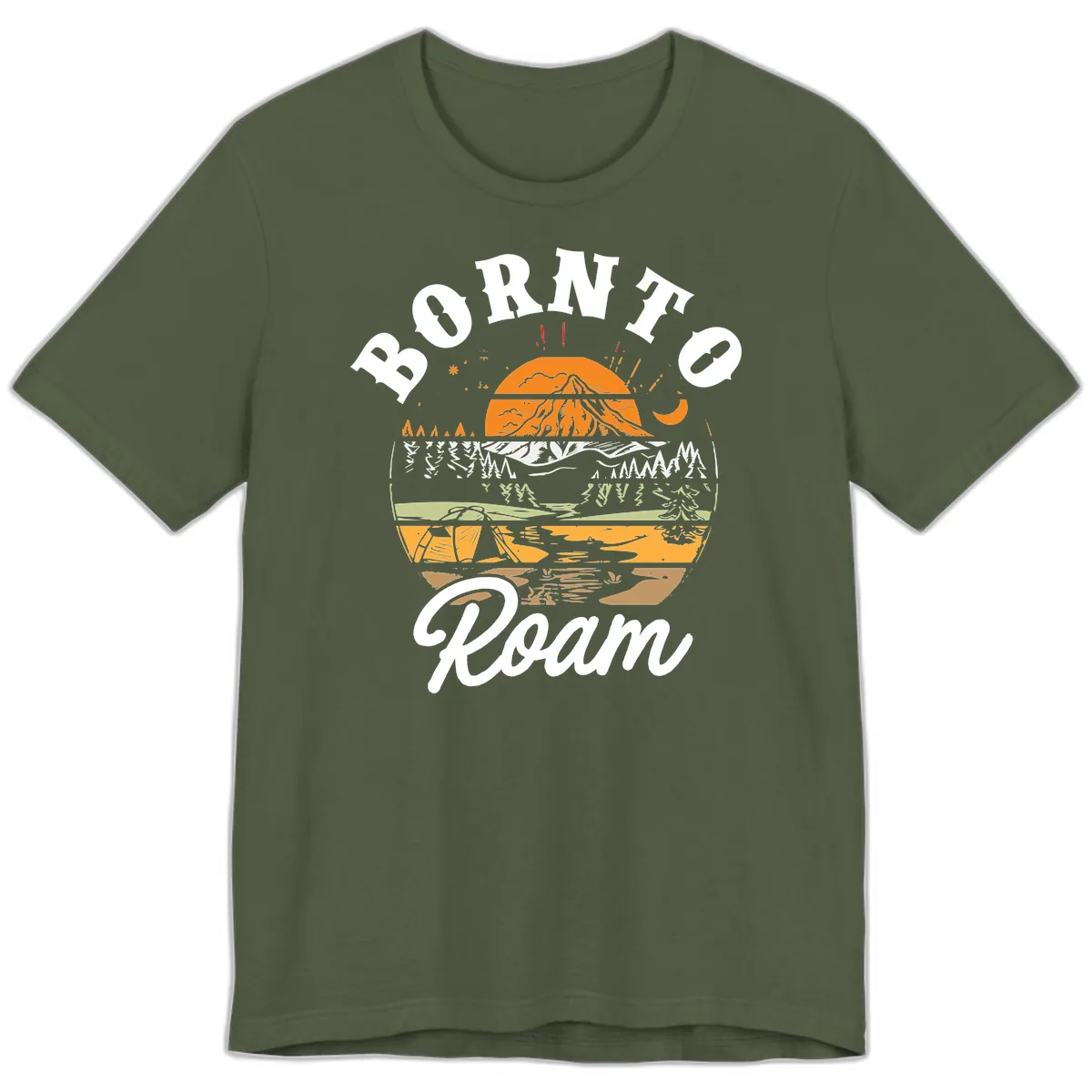 Born to Roam Mountain Landscape Premium T-Shirt in Military Green