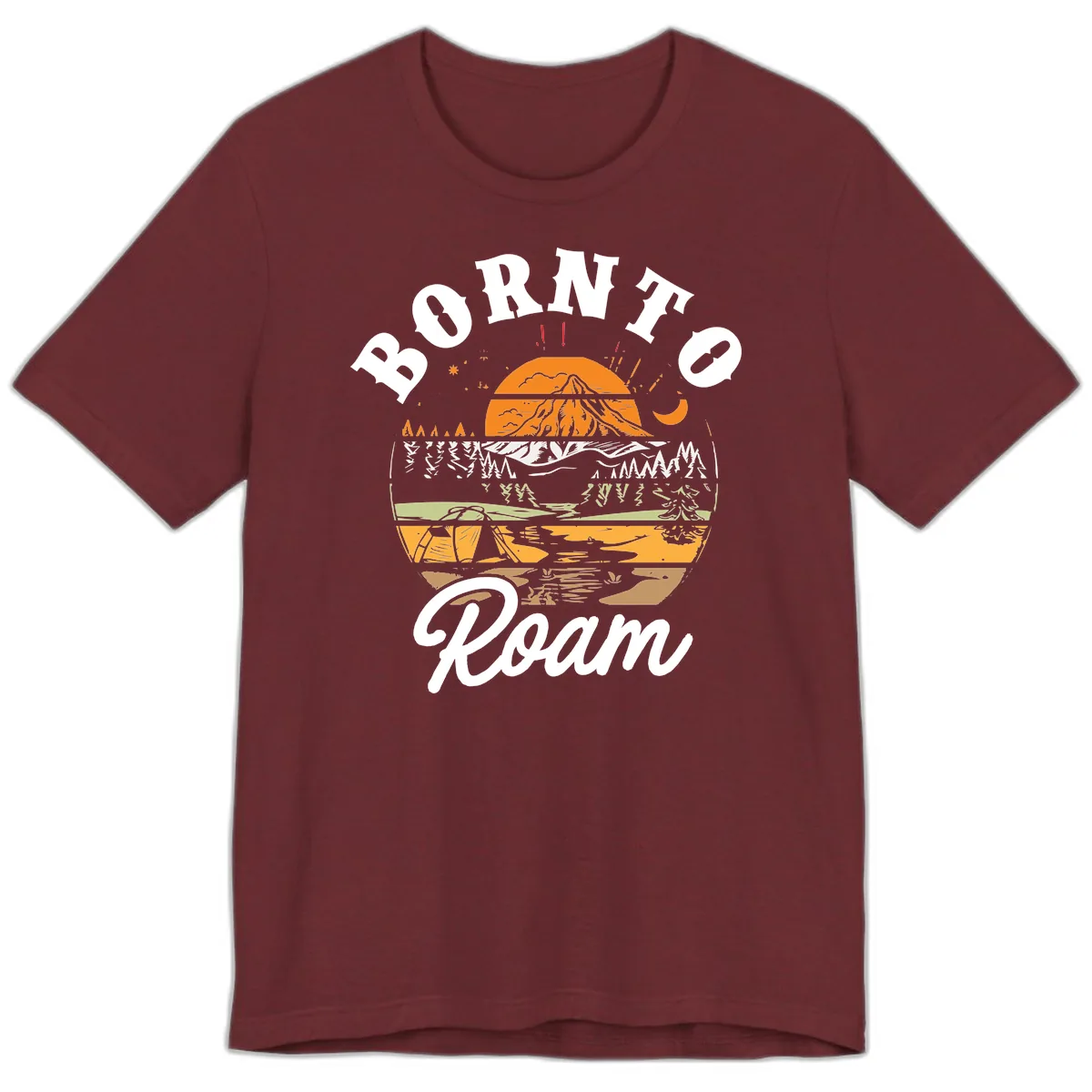 Born to Roam Mountain Landscape Premium T-Shirt in Heather Cardinal