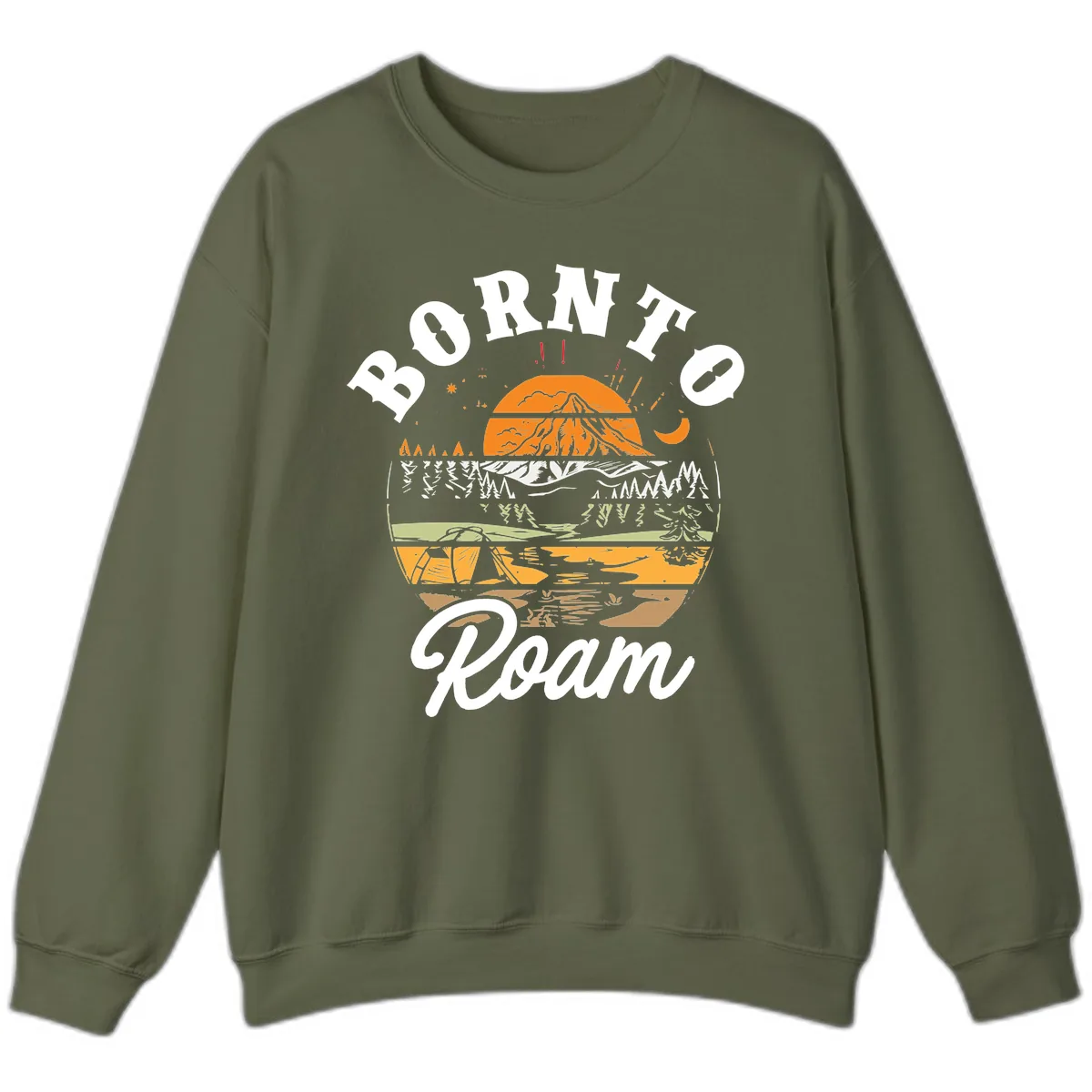 Born to Roam Mountain Landscape Sweatshirt in Military Green