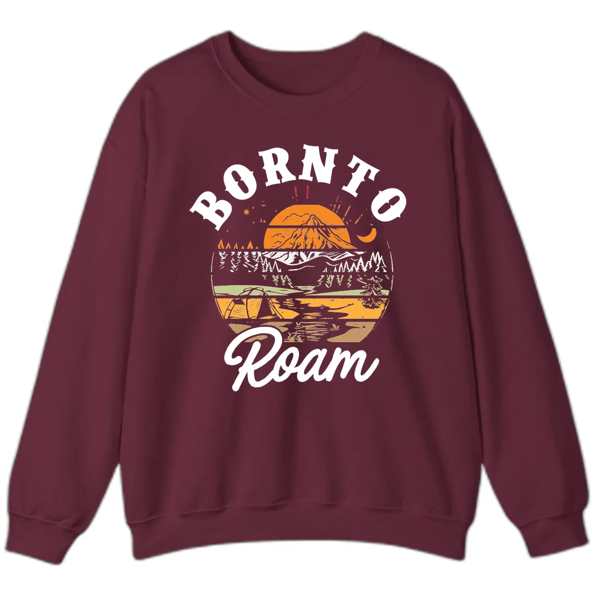 Born to Roam Mountain Landscape Sweatshirt in Maroon