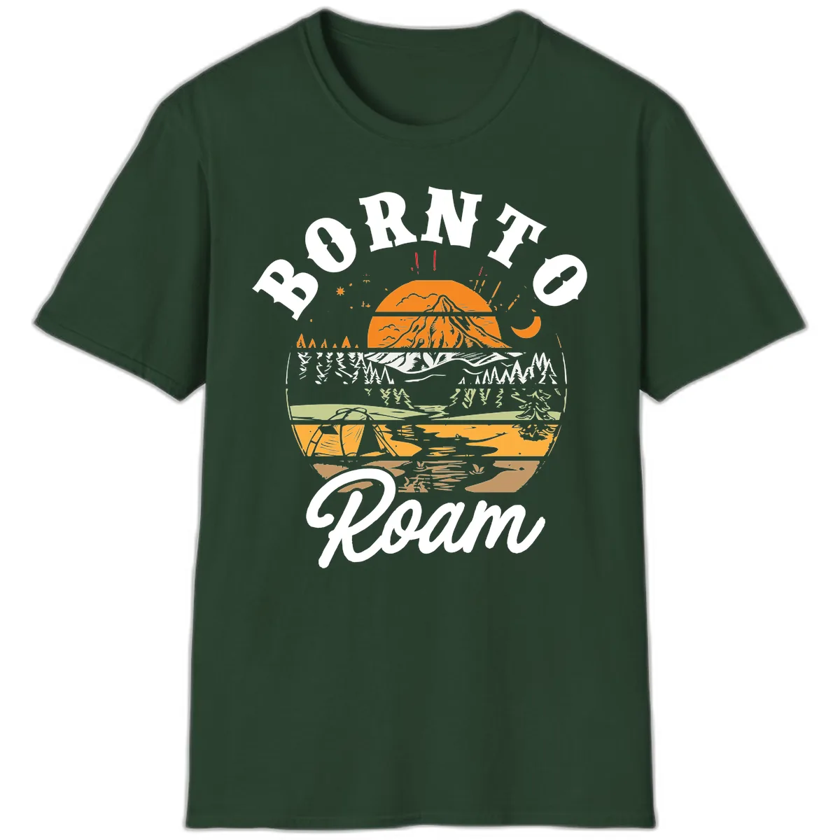 Born to Roam Mountain Landscape T-Shirt in Forest Green
