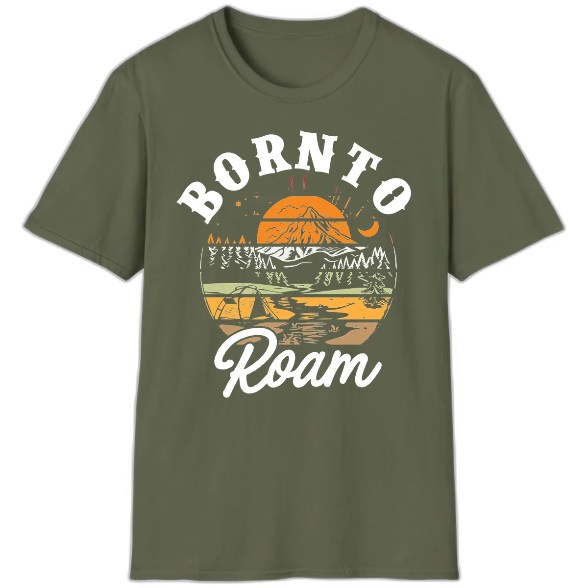Born to Roam Mountain Landscape T-Shirt in Military Green