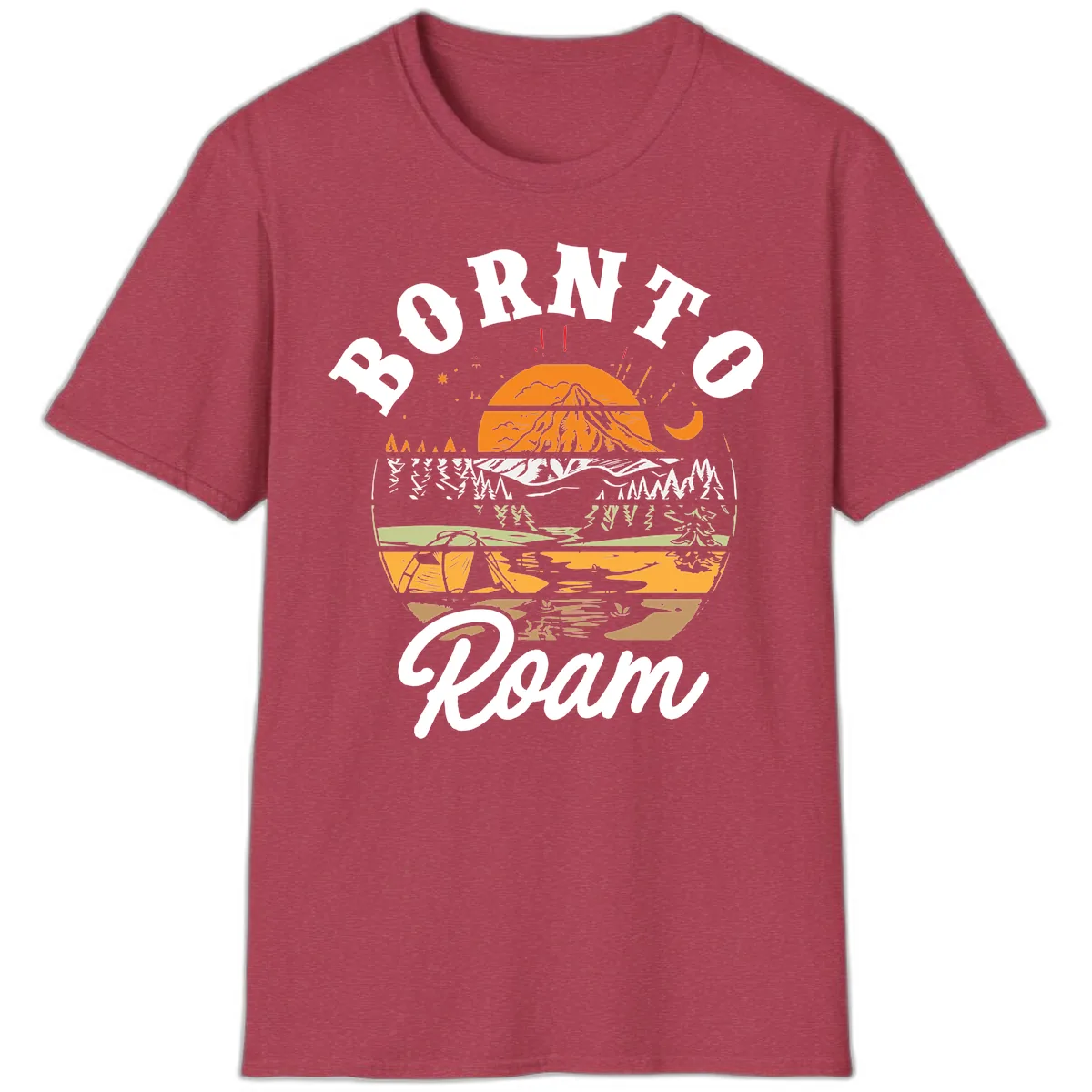 Born to Roam Mountain Landscape T-Shirt in Heather Cardinal