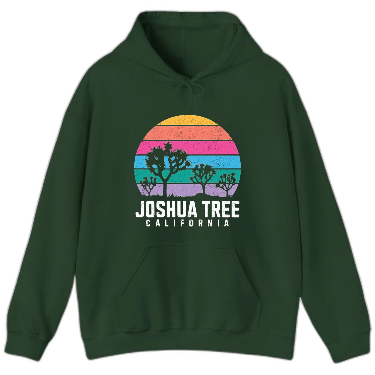 Joshua Tree California Sunset Stripes Hoodie in Forest Green