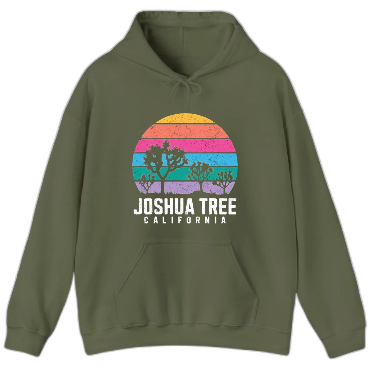 Joshua Tree California Sunset Stripes Hoodie in Military Green