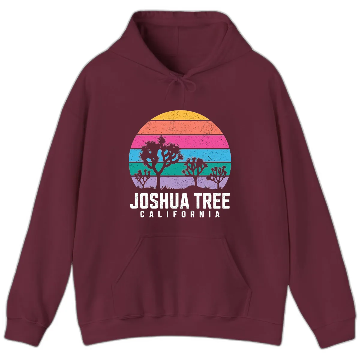 Joshua Tree California Sunset Stripes Hoodie in Maroon