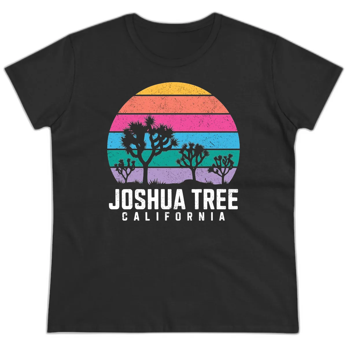 Joshua Tree California Sunset Stripes Ladies Tee in Black