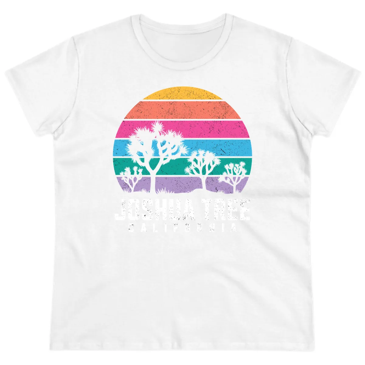 Joshua Tree California Sunset Stripes Ladies Tee in White