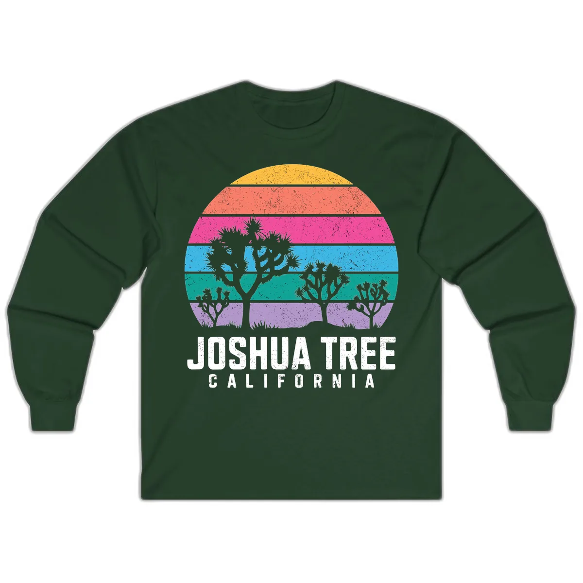 Joshua Tree California Sunset Stripes Long Sleeve in Forest Green