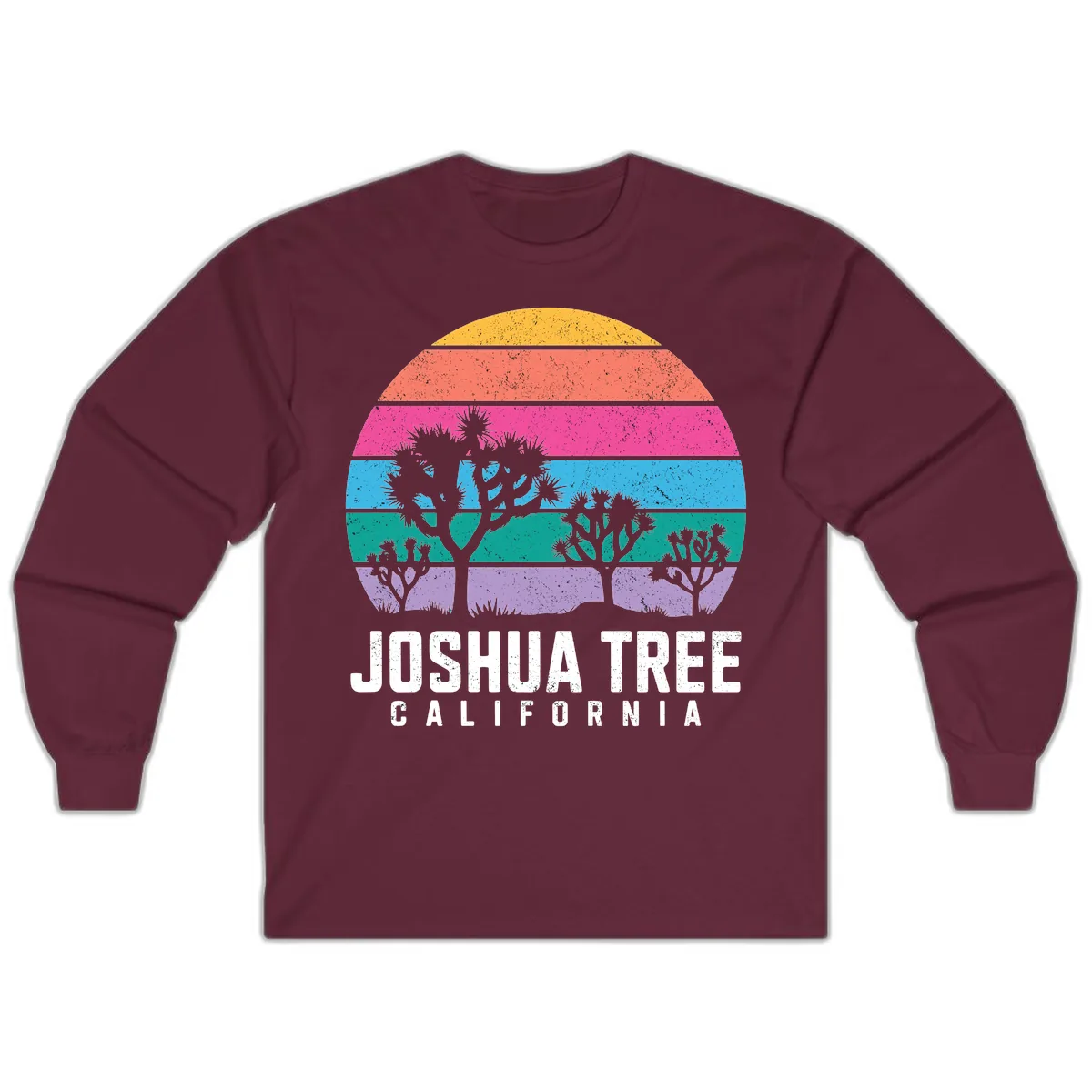 Joshua Tree California Sunset Stripes Long Sleeve in Maroon