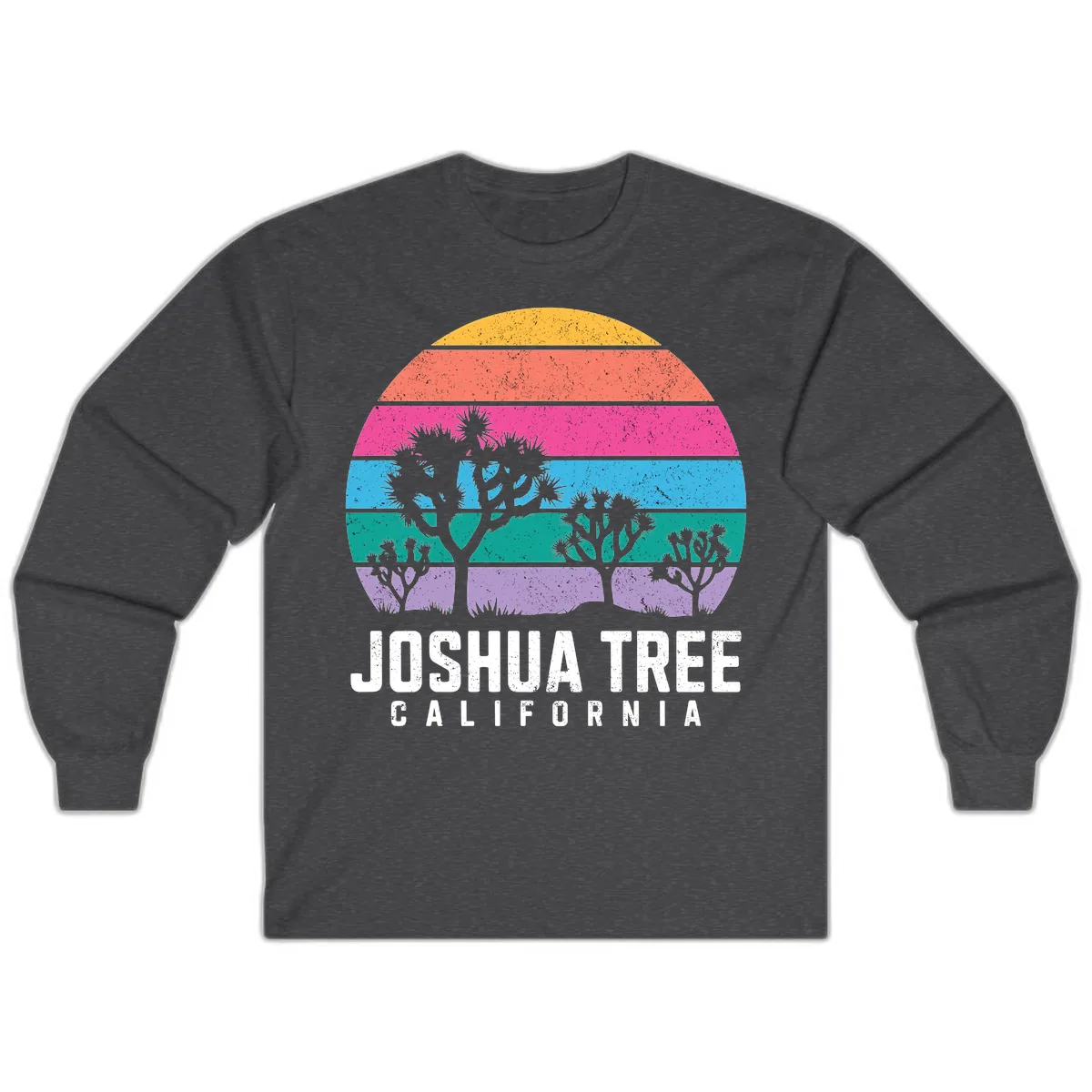 Joshua Tree California Sunset Stripes Long Sleeve in Dark Heather