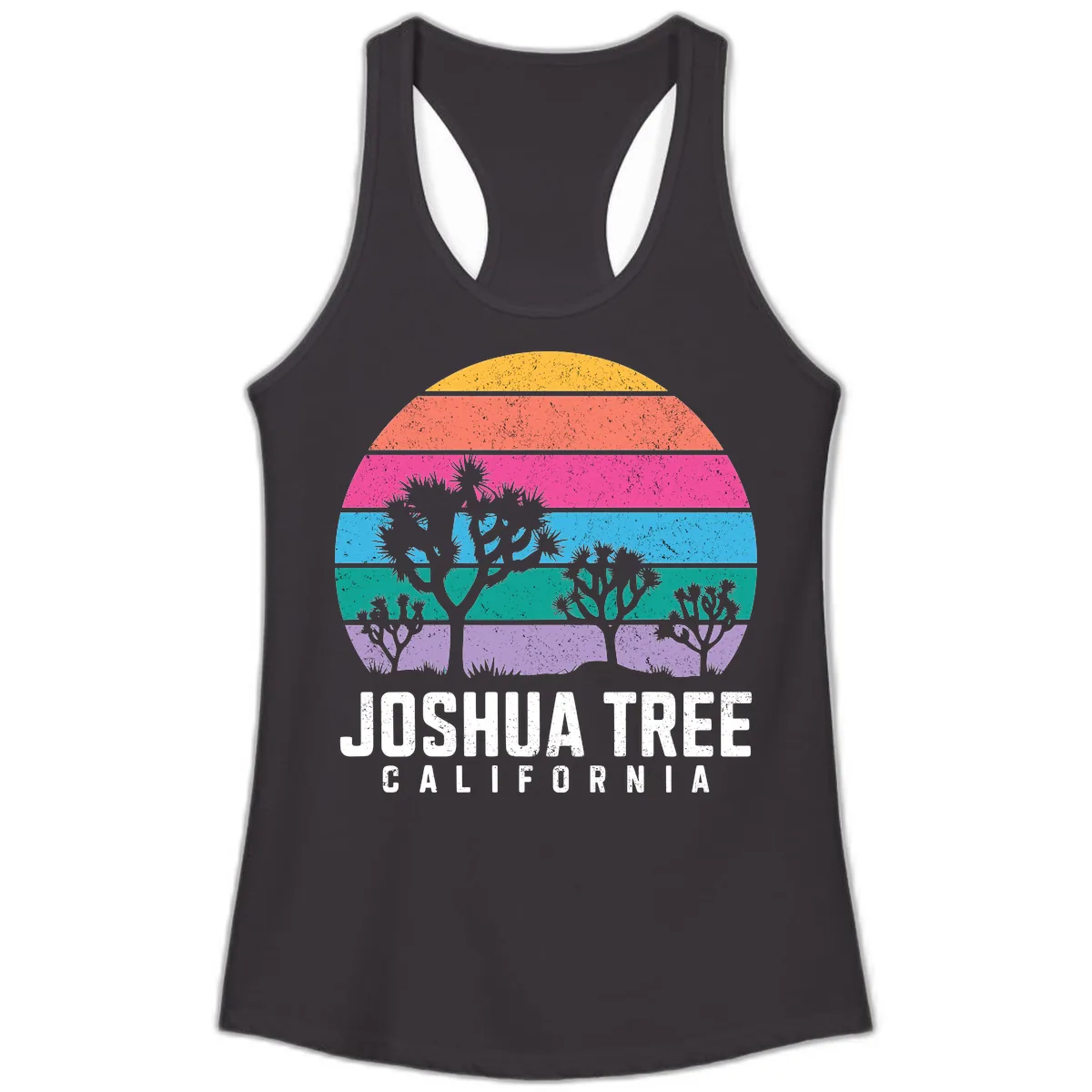 Joshua Tree California Sunset Stripes Ladies Tank in Black