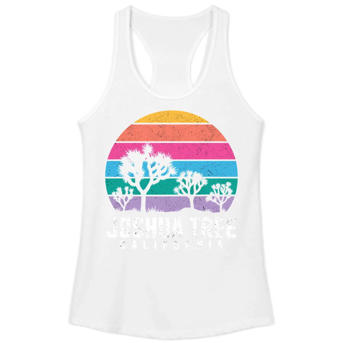 Joshua Tree California Sunset Stripes Ladies Tank in White