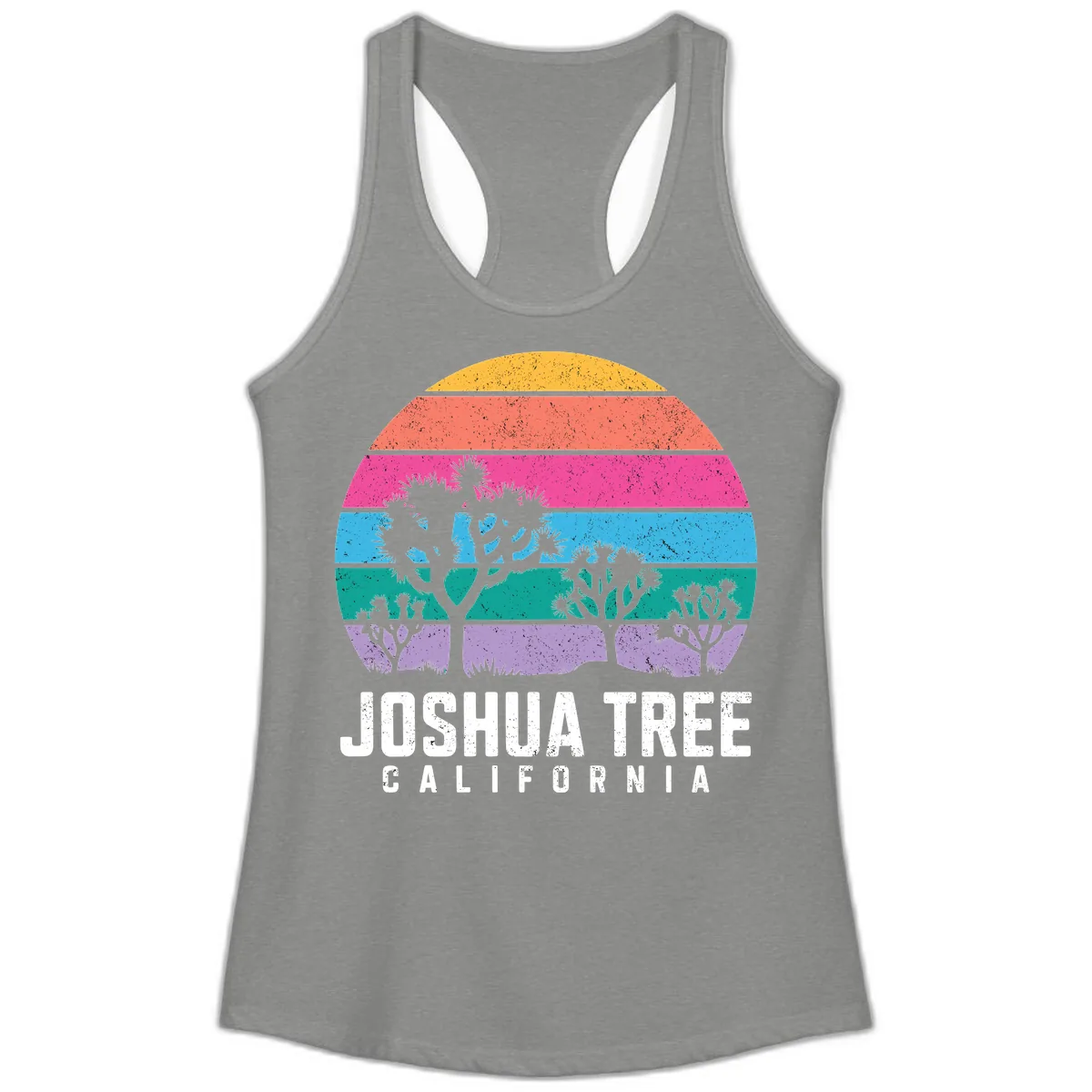 Joshua Tree California Sunset Stripes Ladies Tank in Heather Grey
