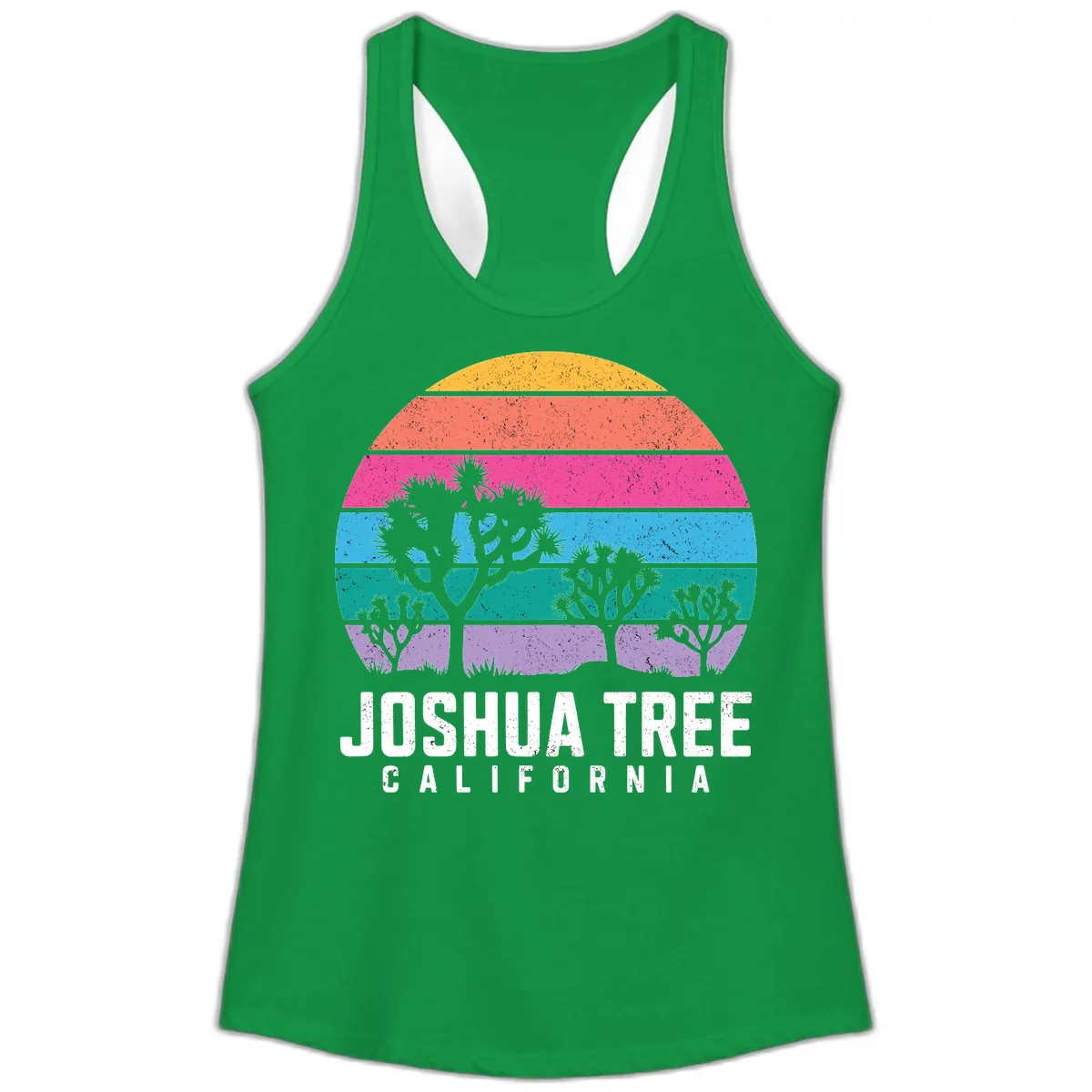 Joshua Tree California Sunset Stripes Ladies Tank in Solid Kelly Green
