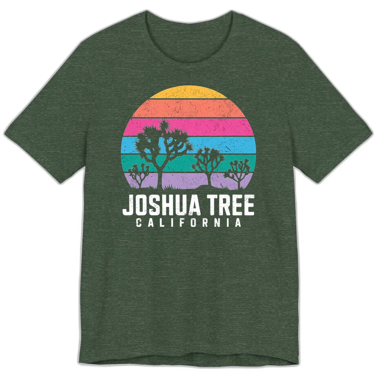 Joshua Tree California Sunset Stripes Premium T-Shirt in Heather Forest