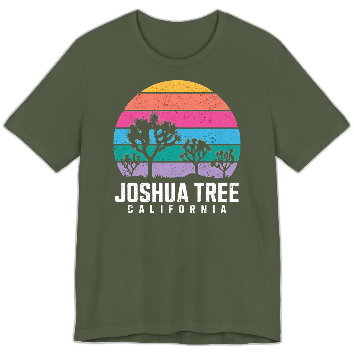 Joshua Tree California Sunset Stripes Premium T-Shirt in Military Green