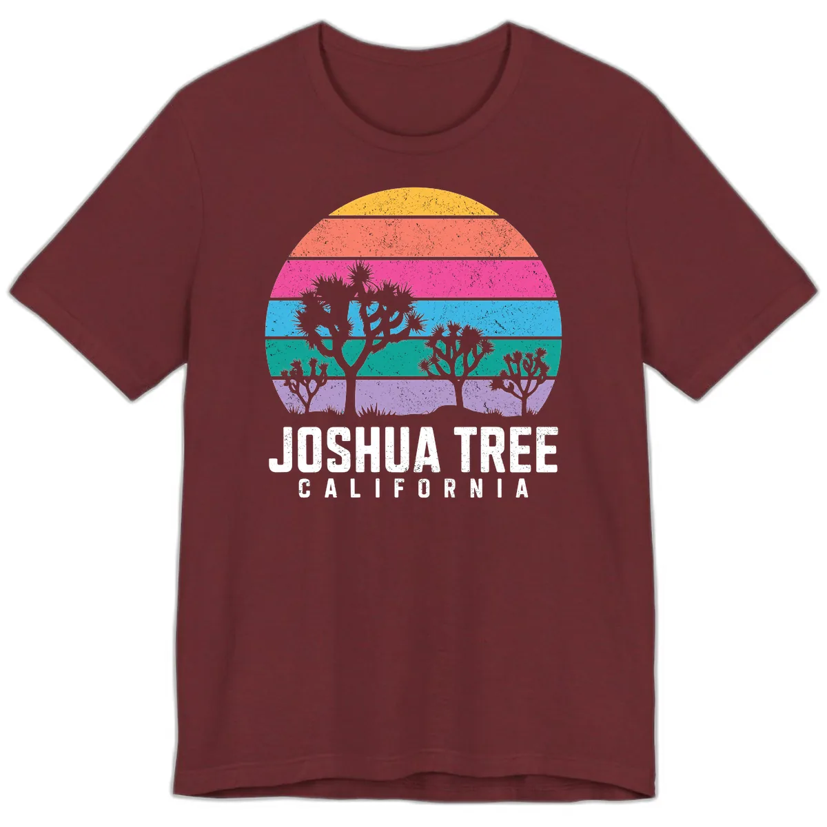 Joshua Tree California Sunset Stripes Premium T-Shirt in Heather Cardinal