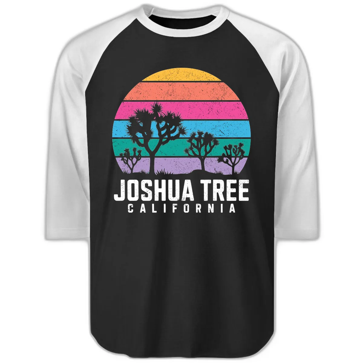 Joshua Tree California Sunset Stripes Raglan 3/4 in Black White