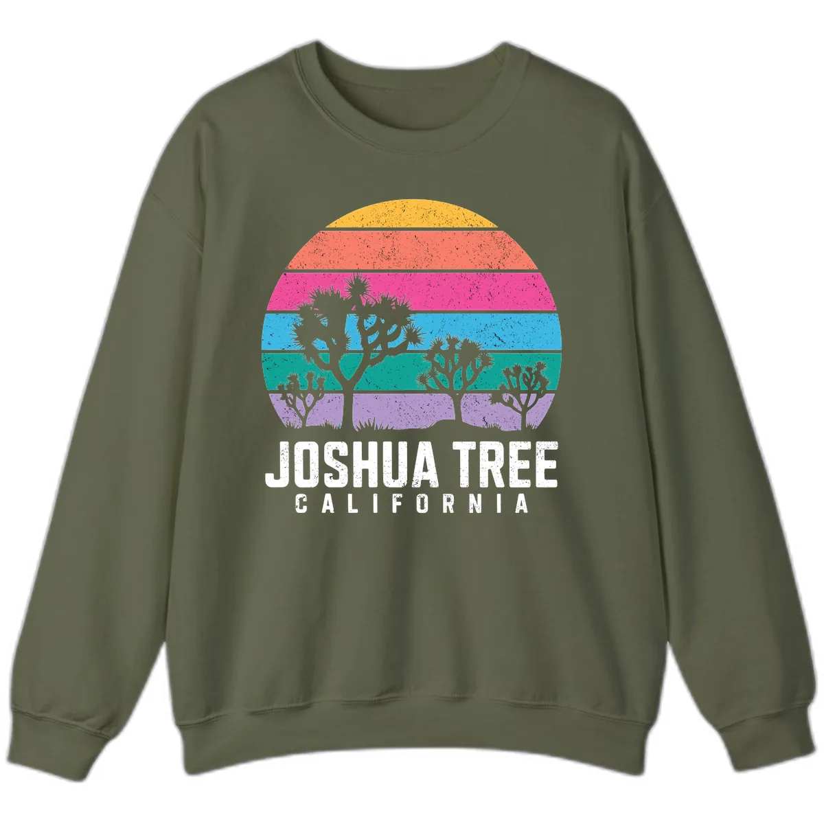 Joshua Tree California Sunset Stripes Sweatshirt in Military Green