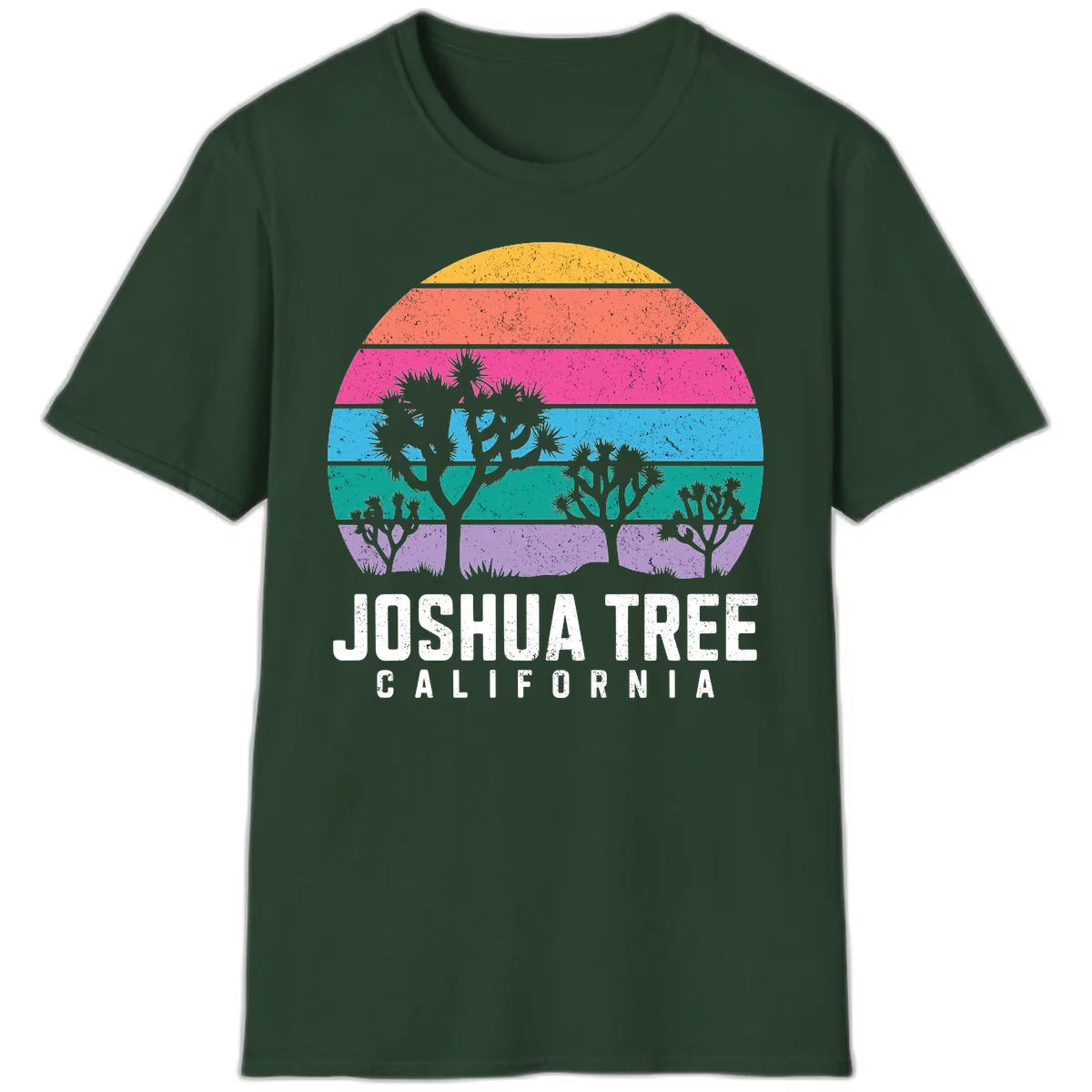 Joshua Tree California Sunset Stripes T-Shirt in Forest Green