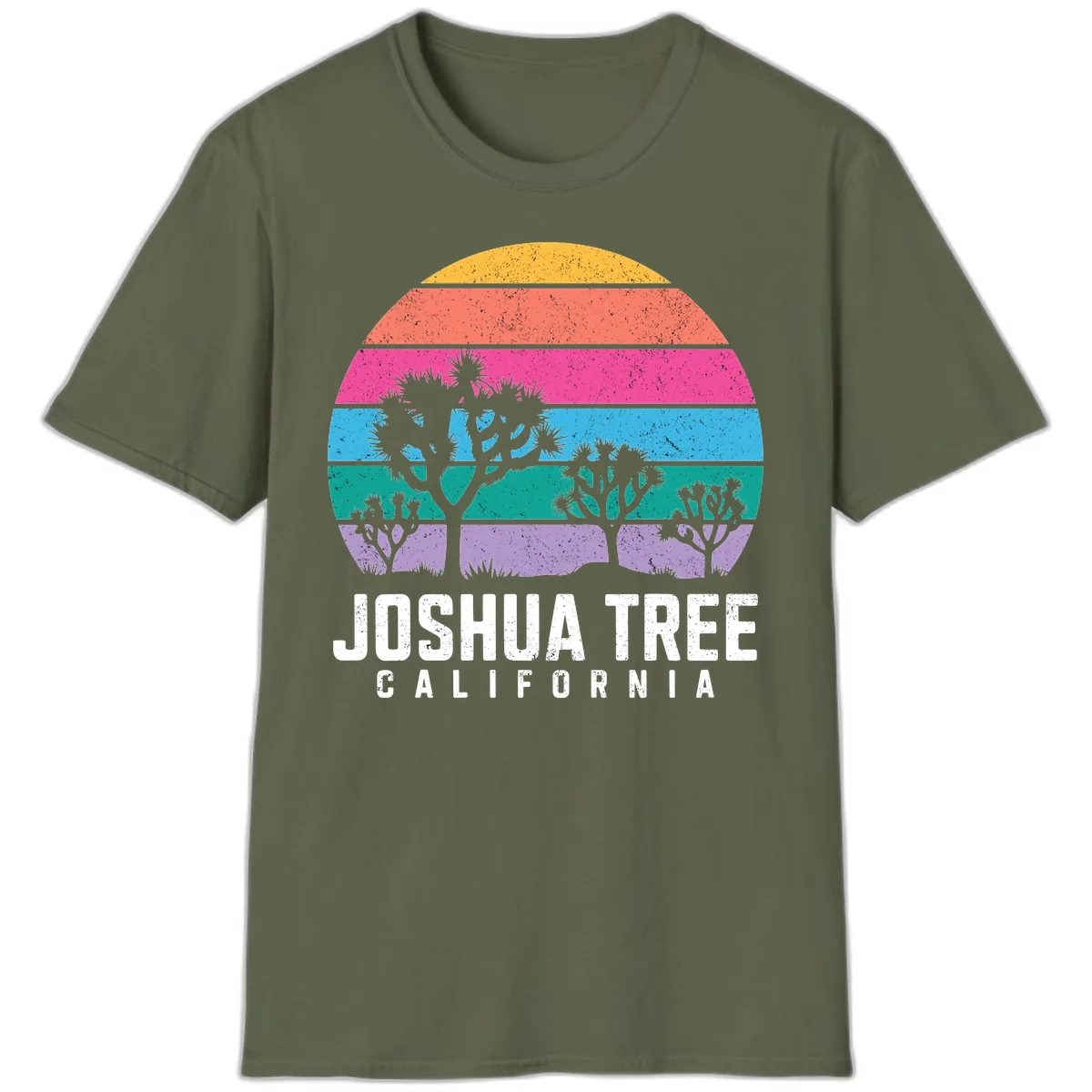 Joshua Tree California Sunset Stripes T-Shirt in Military Green