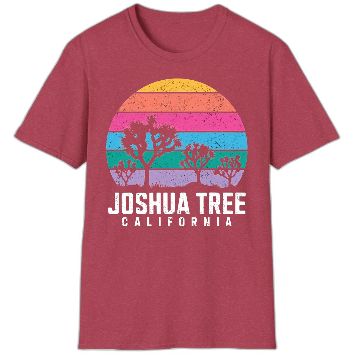 Joshua Tree California Sunset Stripes T-Shirt in Heather Cardinal