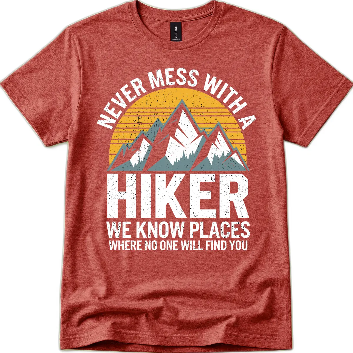 Never Mess With A Hiker T-Shirt in Heather Cardinal