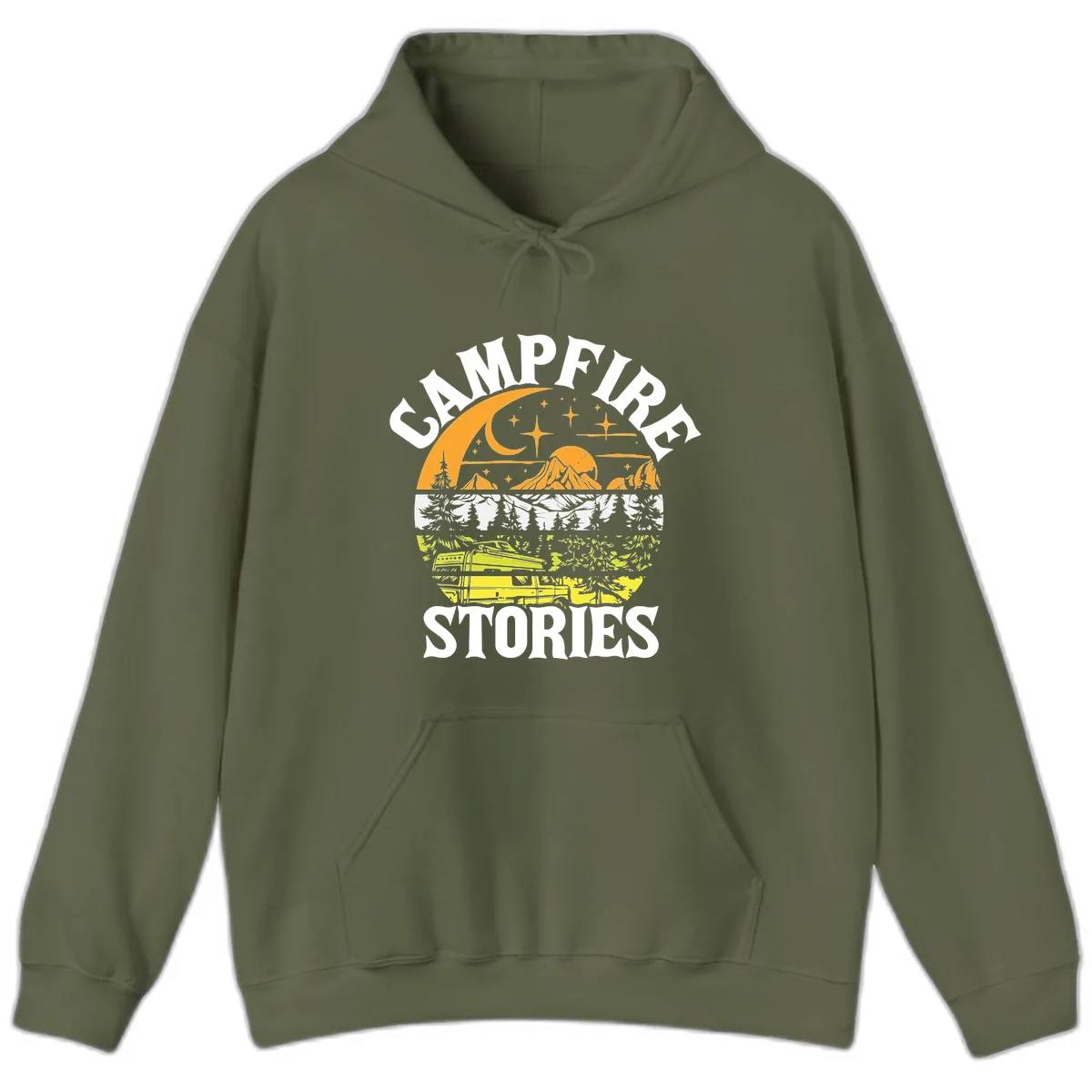 Campfire Stories Night Sky Hoodie in Military Green